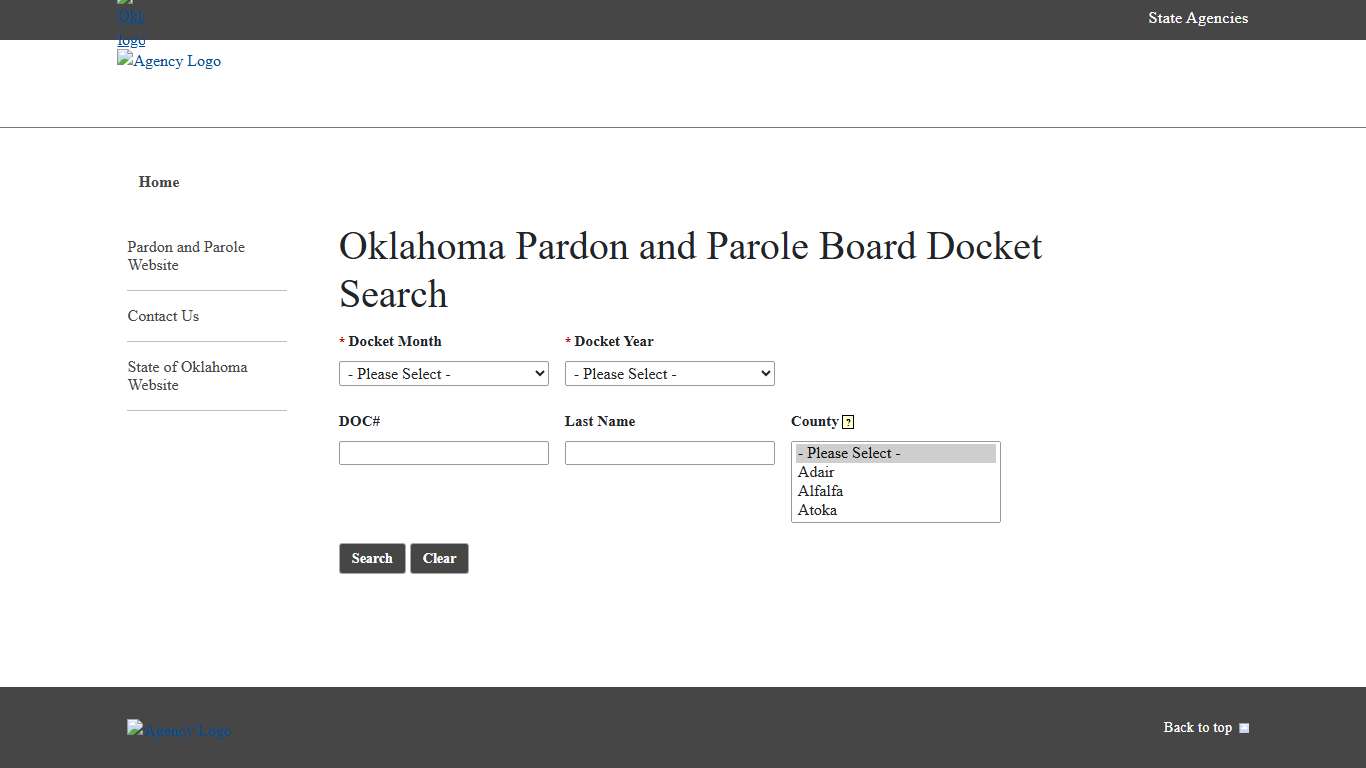 Pardon and Parole Docket Search